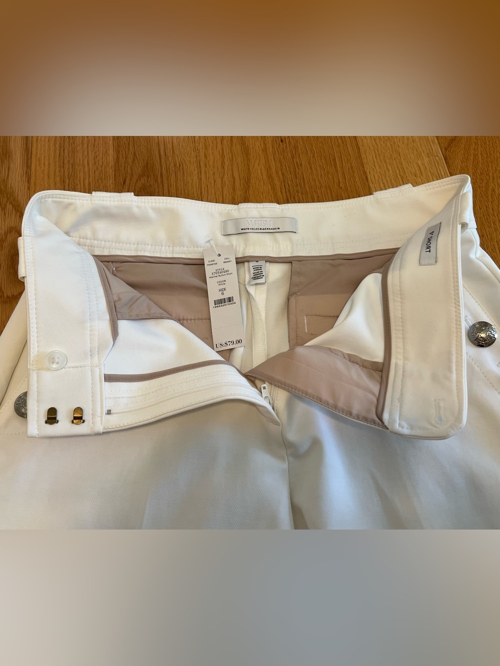 White House Black Market Cream High-Rise Button-Trim Shorts - Picture 5 of 7
